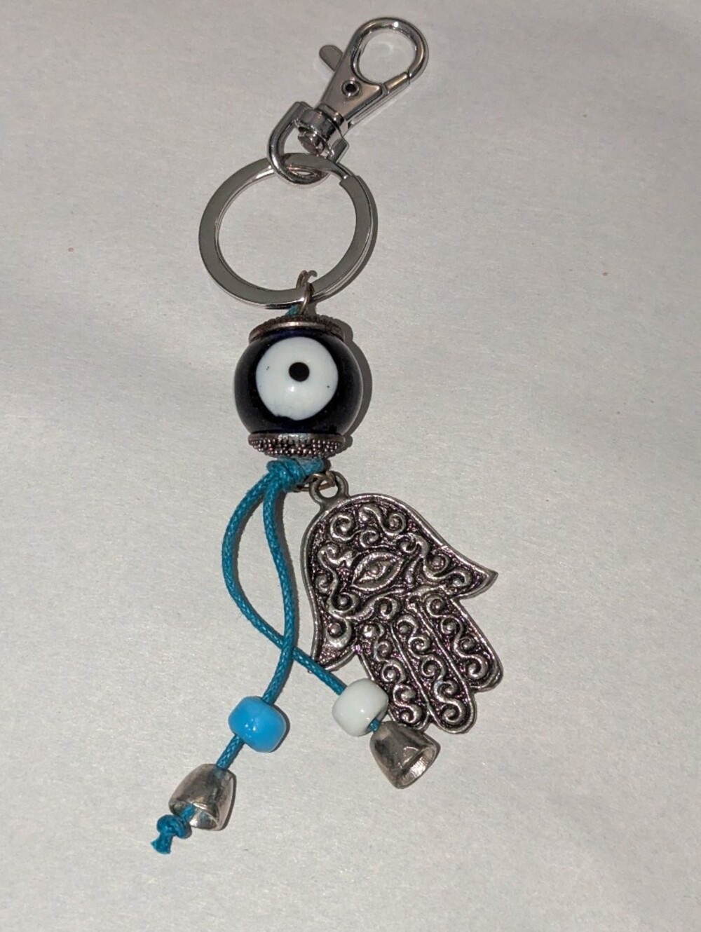 Hamsa Hand & Evil Eye Keychain with Turquoise Beads